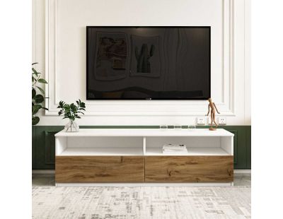 Meuble TV en aggloméré Centra (Blanc et bois)