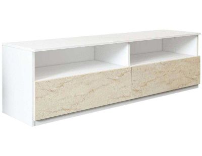 Meuble TV en aggloméré Centra (Blanc et travertine)