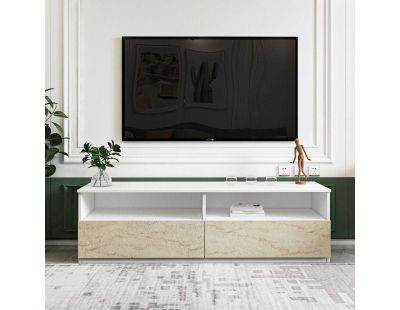 Meuble TV en aggloméré Centra (Blanc et travertine)