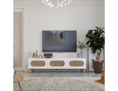 Meuble TV en aggloméré Elena (Blanc avec cannage)