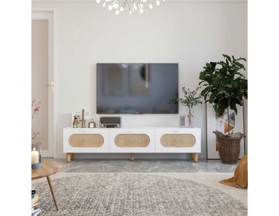 Meuble TV en aggloméré Elena (Blanc avec jute)