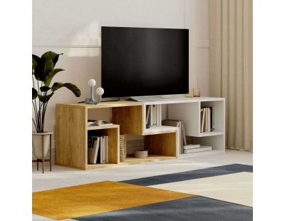 Meuble TV en agglomeré Glis (Chêne et Blanc)