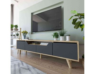 Meuble TV en aggloméré 180 x 29.8 x 48 cm Roma (Anthracite et chêne)
