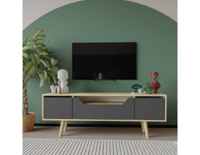 Meuble TV en aggloméré 150 x 29.8 x 53 cm Roma (Anthracite et chêne)