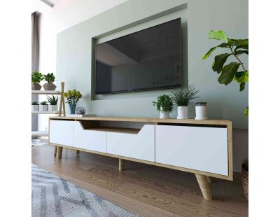 Meuble TV en aggloméré 180 x 29.8 x 48 cm Roma (Blanc et chêne)