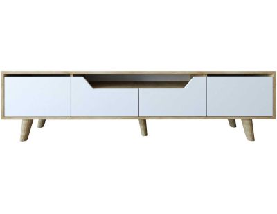 Meuble TV en aggloméré 180 x 29.8 x 48 cm Roma (Blanc et chêne)