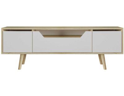 Meuble TV en aggloméré 150 x 29.8 x 53 cm Roma (Blanc et chêne)