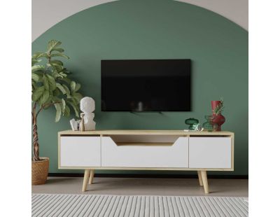 Meuble TV en aggloméré 150 x 29.8 x 53 cm Roma (Blanc et chêne)