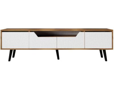 Meuble TV en aggloméré 180 x 29.8 x 48 cm Roma (Blanc et noyer)
