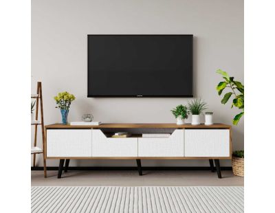Meuble TV en aggloméré 180 x 29.8 x 48 cm Roma (Blanc et noyer)