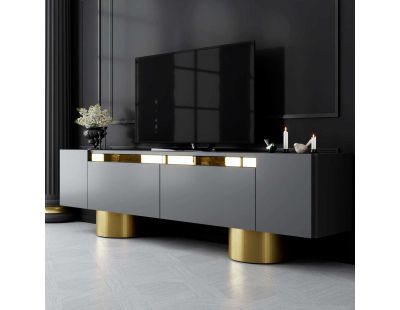 Meuble TV en aggloméré et métal Bohem (Anthracite et Doré)
