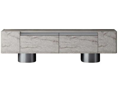 Meuble TV en aggloméré et métal Bohem (Travertine et Argenté)