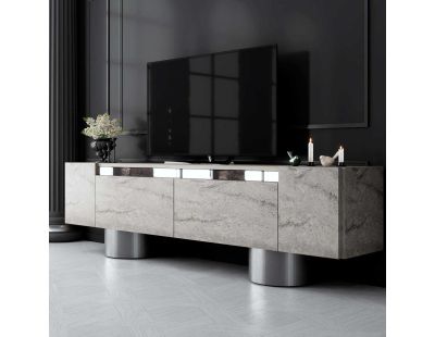 Meuble TV en aggloméré et métal Bohem (Travertine et Argenté)