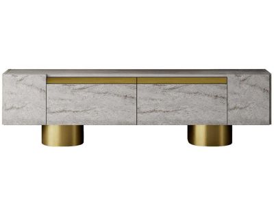 Meuble TV en aggloméré et métal Bohem (Travertine et Doré)
