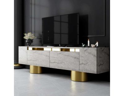 Meuble TV en aggloméré et métal Bohem (Travertine et Doré)