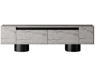 Meuble TV en aggloméré et métal Bohem (Travertine et Noir)