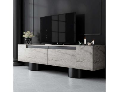 Meuble TV en aggloméré et métal Bohem (Travertine et Noir)