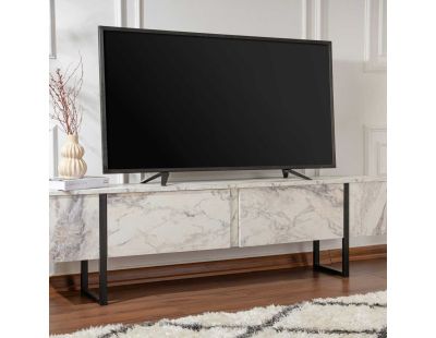 Meuble TV en aggloméré et métal Luxe (Marbre Freesia, Noir)