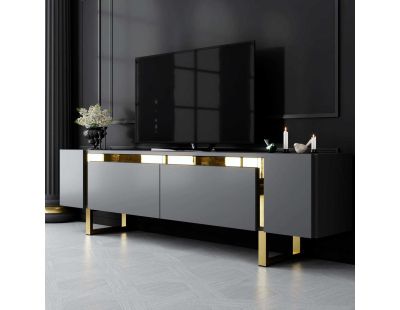 Meuble TV en aggloméré et métal Yildiz (Anthracite et Doré)