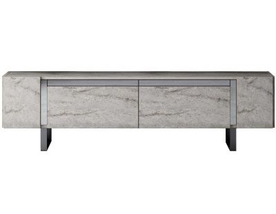 Meuble TV en aggloméré et métal Yildiz (Travertine et Argenté)