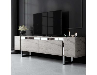 Meuble TV en aggloméré et métal Yildiz (Travertine et Argenté)
