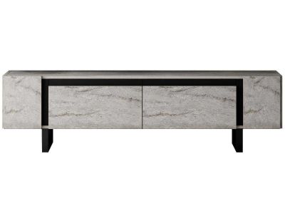 Meuble TV en aggloméré et métal Yildiz (Travertine et Noir)
