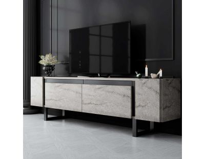 Meuble TV en aggloméré et métal Yildiz (Travertine et Noir)