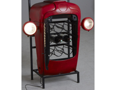 Meuble bar tracteur en acacia et métal (Rouge)