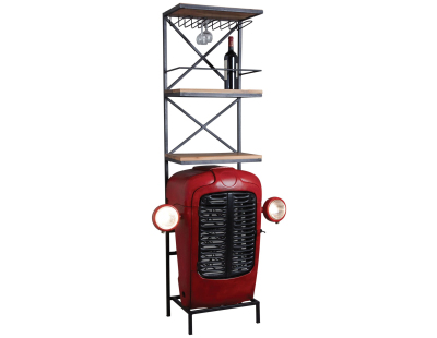 Meuble bar tracteur en acacia et métal (Rouge)
