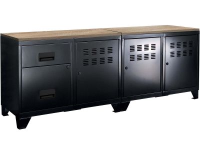 Meuble TV bois métal industriel (Noir mat)