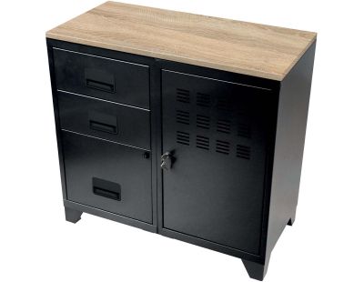 Meuble bureau métal 1 porte 3 tiroirs (Noir mat)