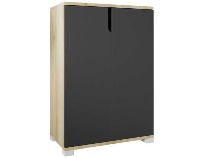 Meuble à chaussures 2 portes en aggloméré Venedik (Anthracite et chêne)