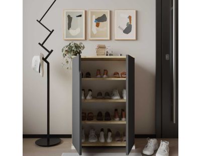 Meuble à chaussures 2 portes en aggloméré Venedik (Anthracite et chêne)