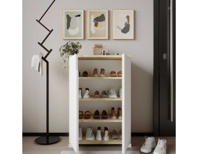Meuble à chaussures 2 portes en aggloméré Venedik (Blanc et chêne)