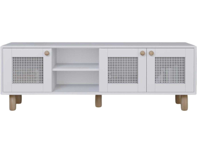 Meuble TV 3 portes en aggloméré Bohemian (Blanc avec cannage blanc)