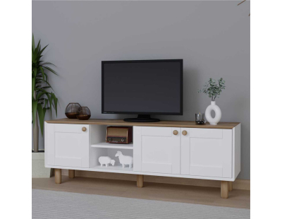 Meuble TV 3 portes en aggloméré Bohemian (Blanc et chêne)