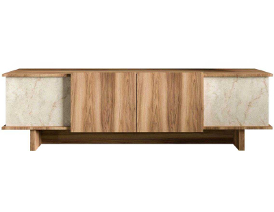 Meuble TV 4 portes en aggloméré Diana (Noyer et travertine)