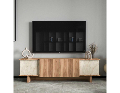 Meuble TV 4 portes en aggloméré Diana (Noyer et travertine)