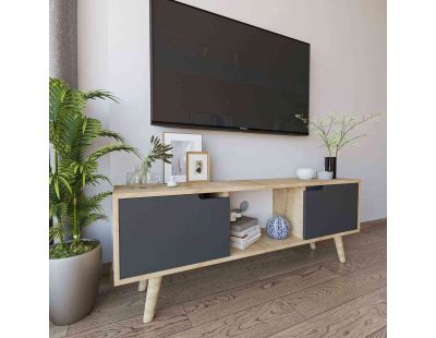 Meuble TV 2 portes en aggloméré Siena (Anthracite et chêne)