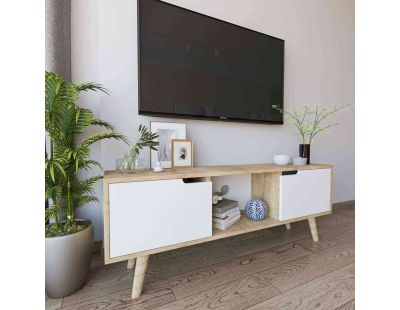 Meuble TV 2 portes en aggloméré Siena (Blanc et chêne)