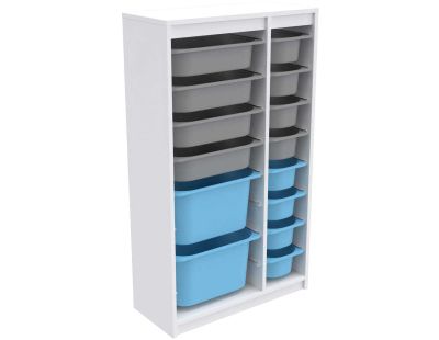 Meuble de rangement 14 tiroirs Montana (Blanc, gris et bleu)