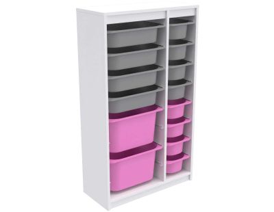 Meuble de rangement 14 tiroirs Montana (Blanc, gris et rose)