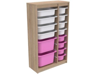 Meuble de rangement 14 tiroirs Montana (Sonomo, blanc et rose)