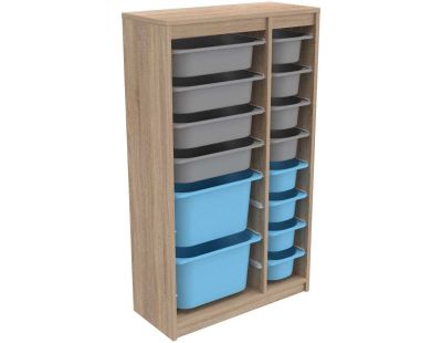 Meuble de rangement 14 tiroirs Montana (Sonomo, gris et bleu)