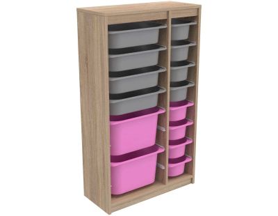 Meuble de rangement 14 tiroirs Montana (Sonomo, gris et rose)