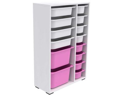 Meuble de rangement 14 tiroirs Rine (Blanc et rose)