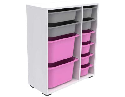 Meuble de rangement 10 tiroirs Zen (Blanc, gris et rose)