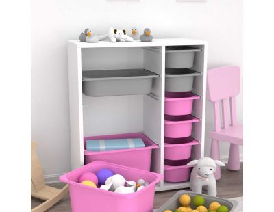 Meuble de rangement 10 tiroirs Zen (Blanc, gris et rose)