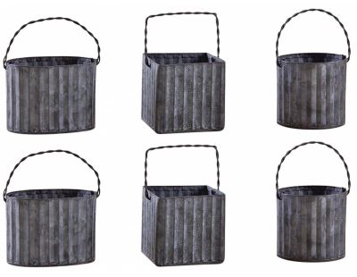 Mini cache-pot en métal galvanisé ondulé (Lot de 6)