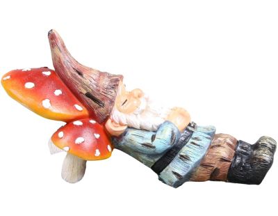 Mini nain de jardin en résine (Allongé champignon)